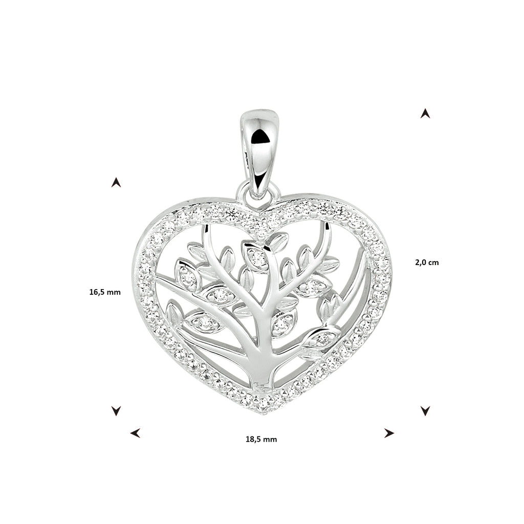 Hanger hart levensboom zilver gerhodineerd