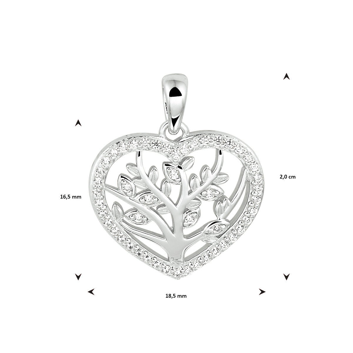 Hanger hart levensboom zilver gerhodineerd