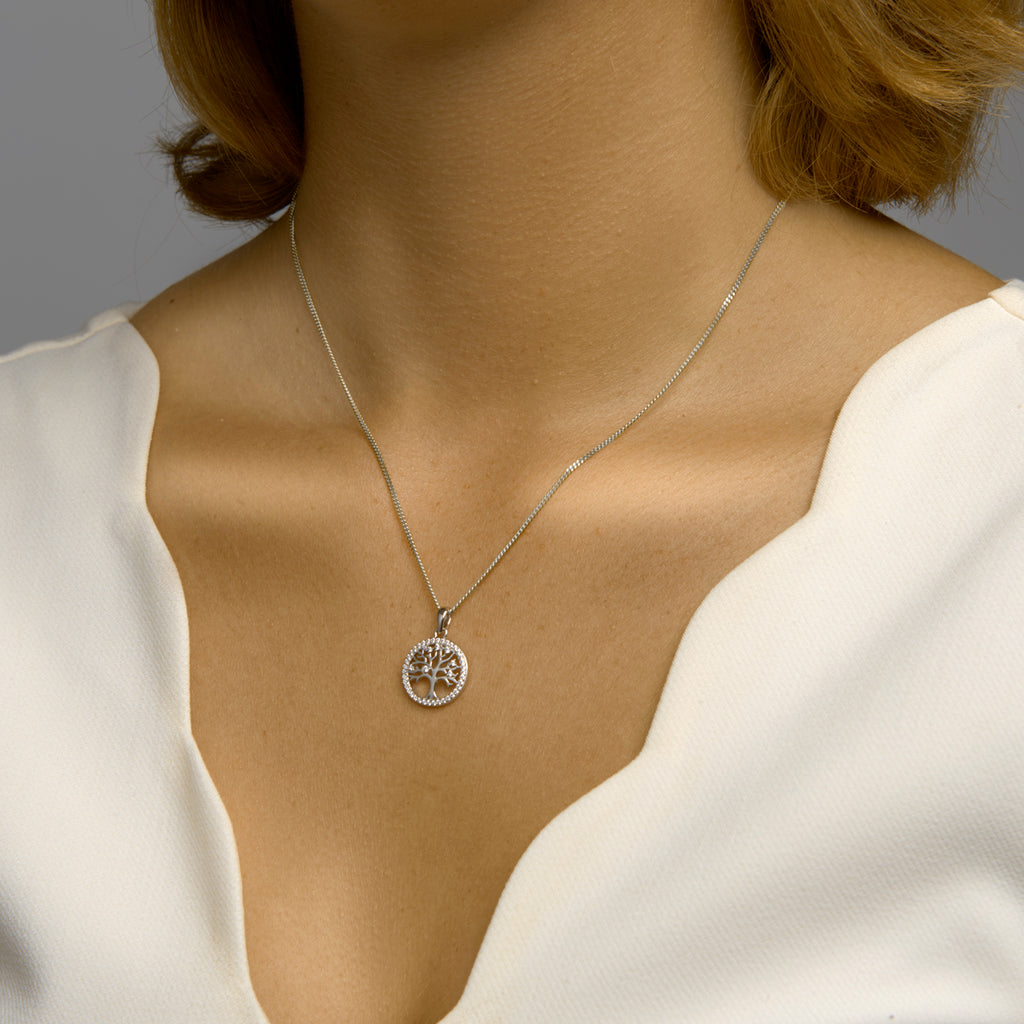 Hanger levensboom zirkonia zilver gerhodineerd