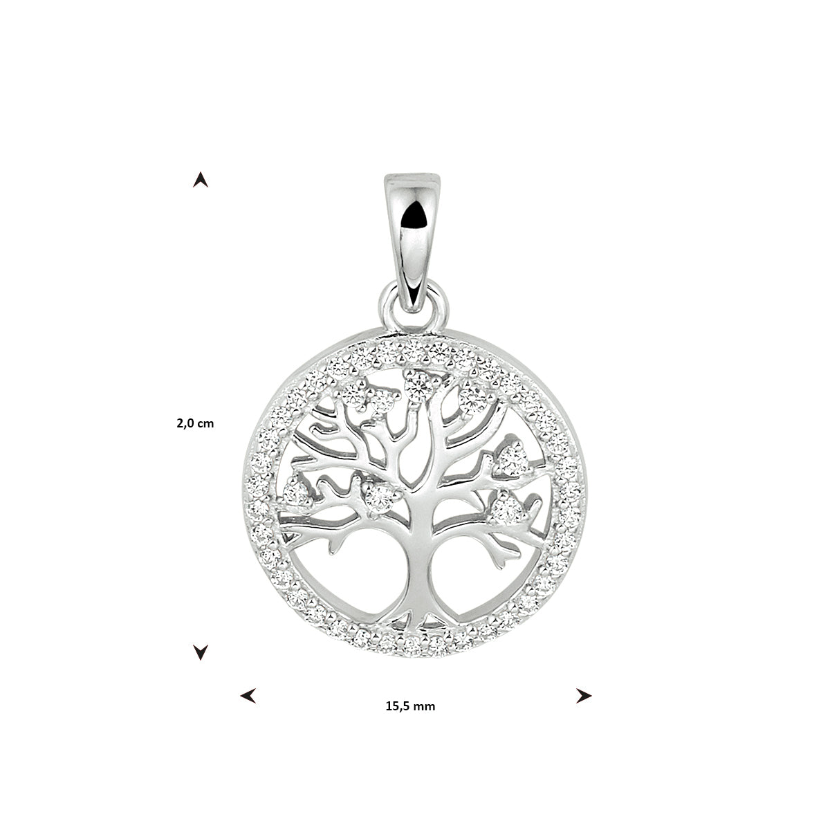 Hanger levensboom zirkonia zilver gerhodineerd