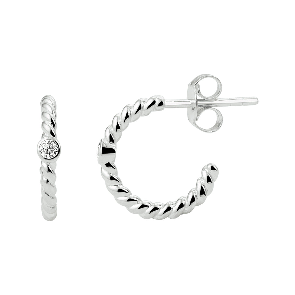 Stekeroorringen gedraaid zirkonia zilver gerhodineerd