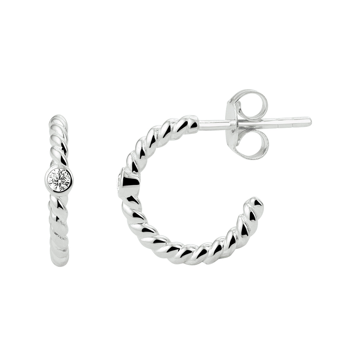 Stekeroorringen gedraaid zirkonia zilver gerhodineerd