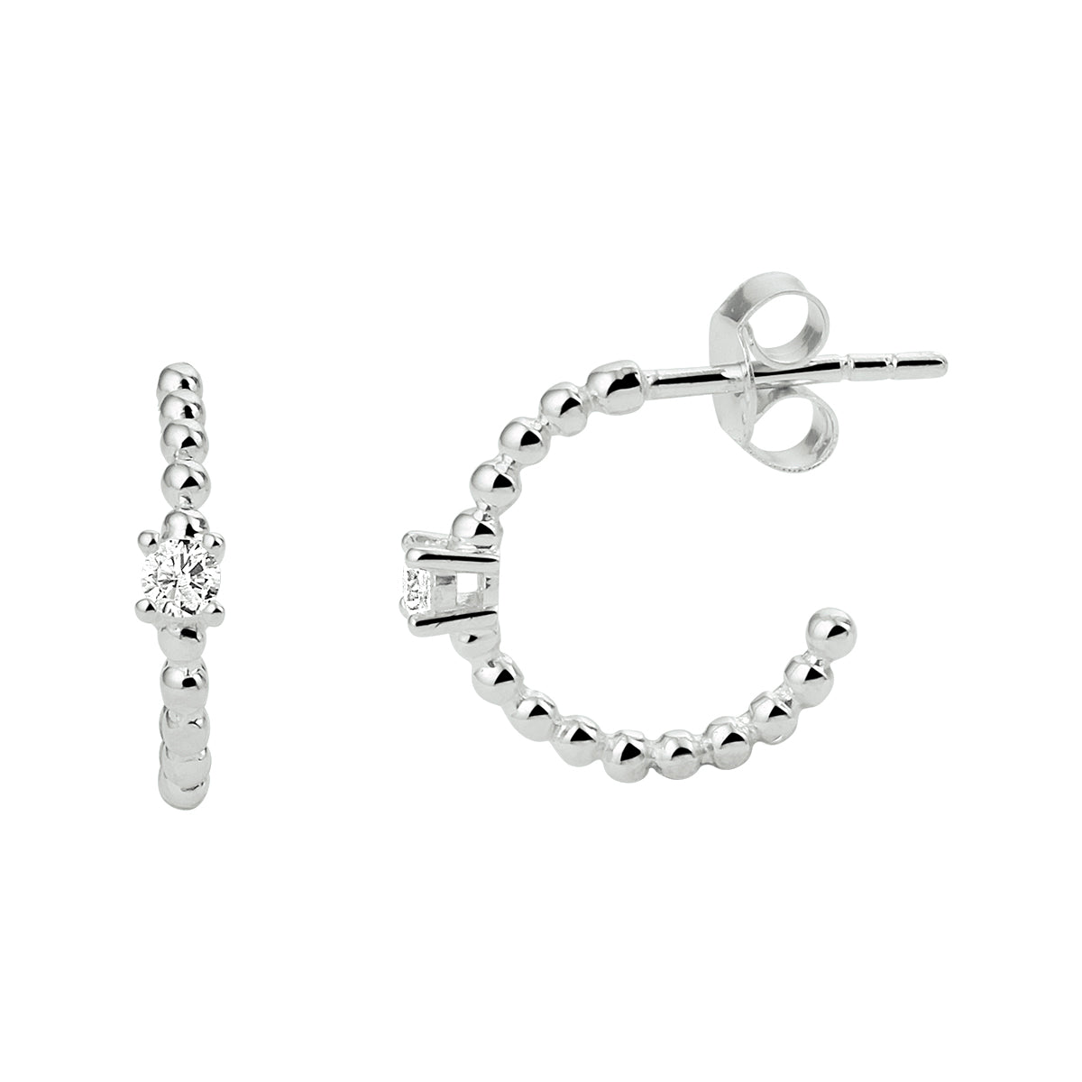 Stekeroorringen bolletjes zirkonia zilver gerhodineerd