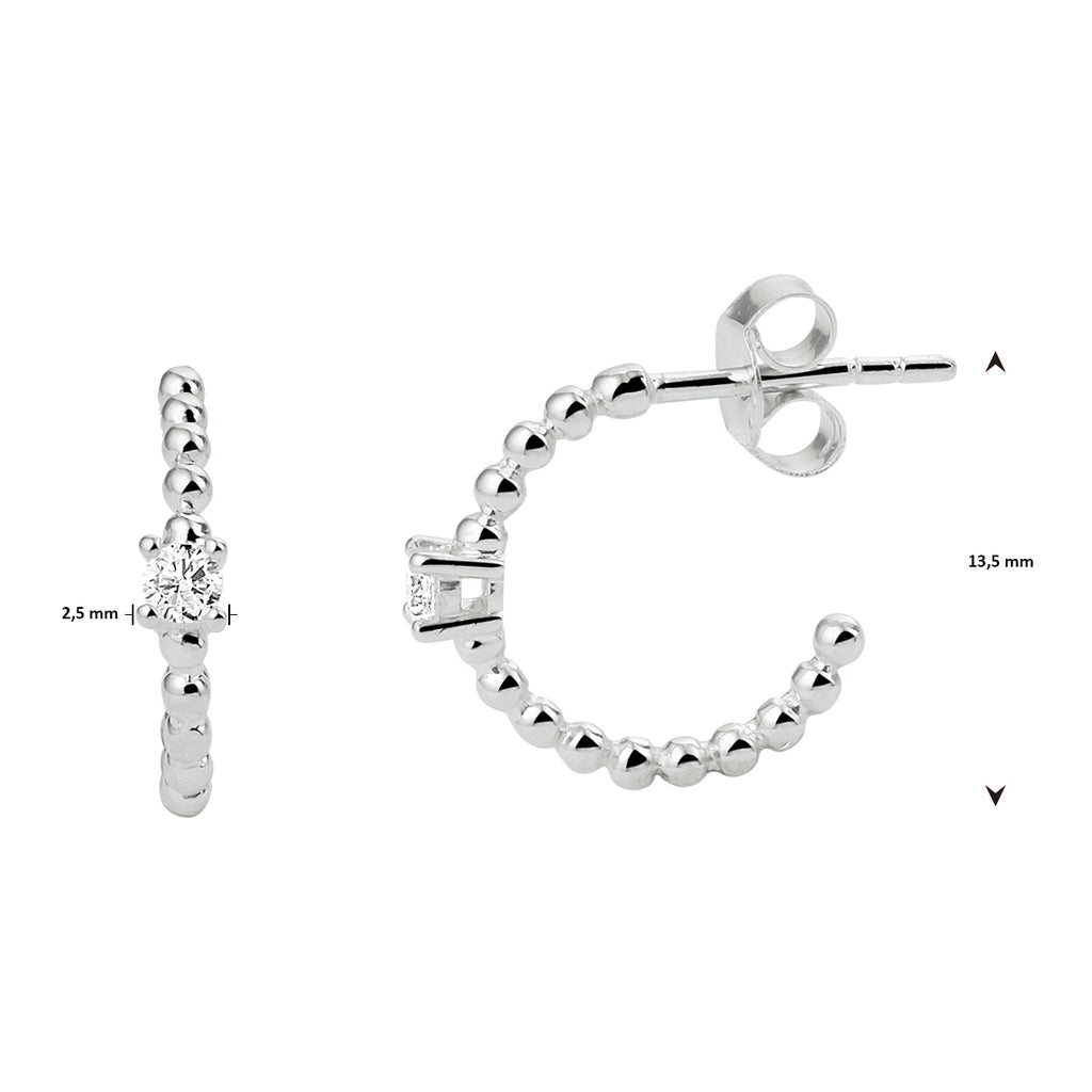 Stekeroorringen bolletjes zirkonia zilver gerhodineerd