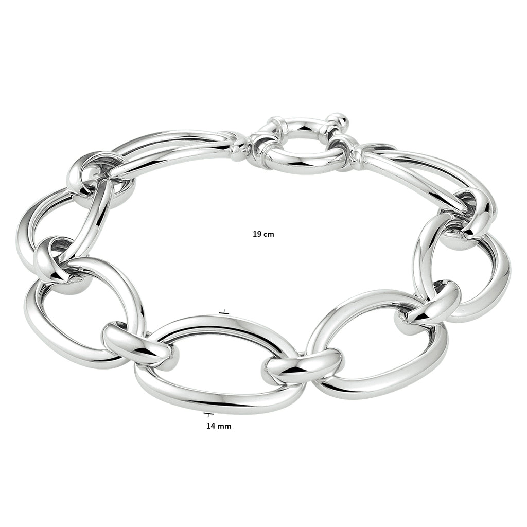Armband 14 mm met groot springslot zilver gerhodineerd