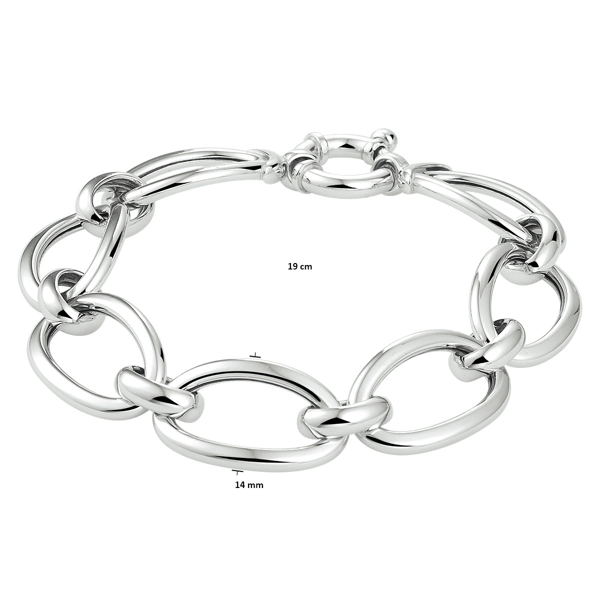 Armband 14 mm met groot springslot zilver gerhodineerd