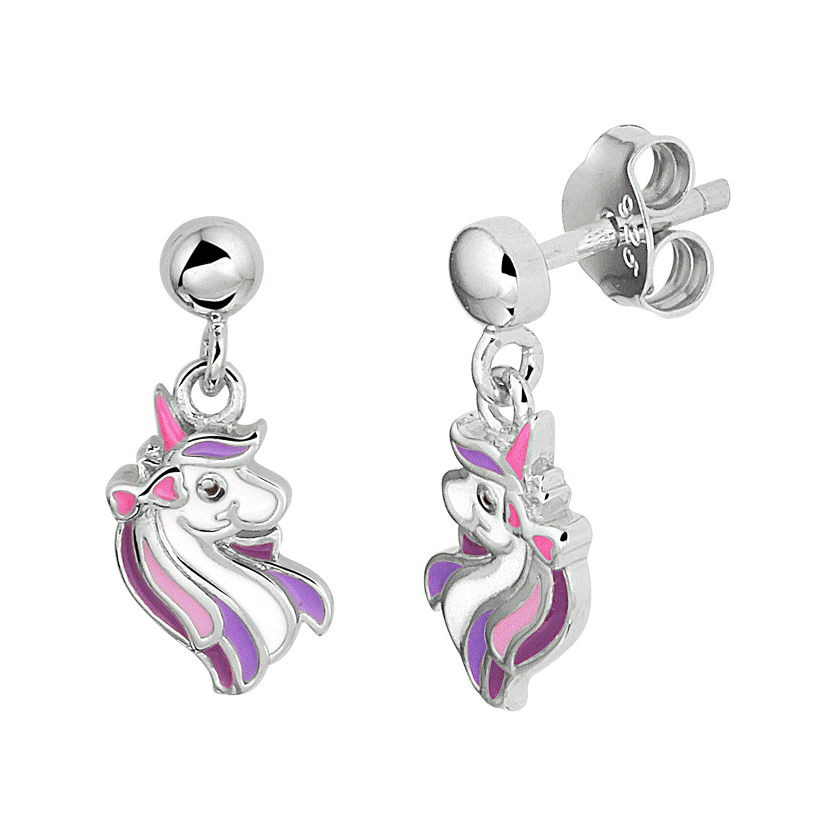 Oorhangers eenhoorn zilver gerhodineerd