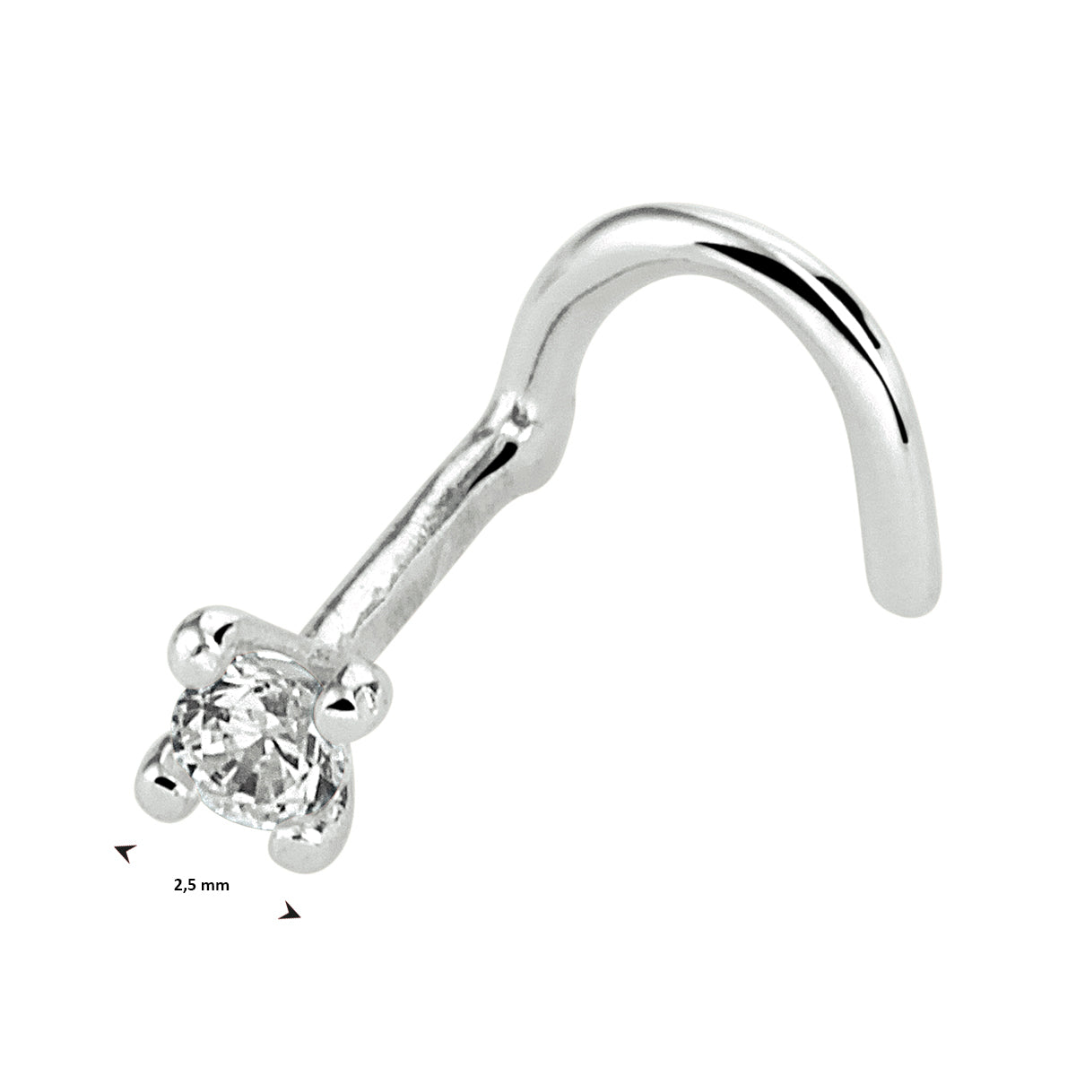 Krul neusknopje zirkonia zilver gerhodineerd