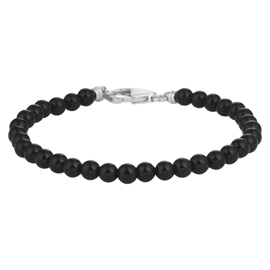 Kralenarmband onyx 4,5 mm 16 + 3 cm zilver gerhodineerd