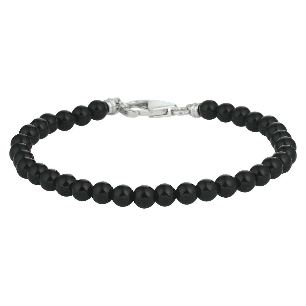 Kralenarmband onyx 4,5 mm 16 + 3 cm zilver gerhodineerd