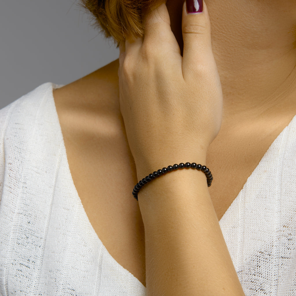 Kralenarmband onyx 4,5 mm 16 + 3 cm zilver gerhodineerd