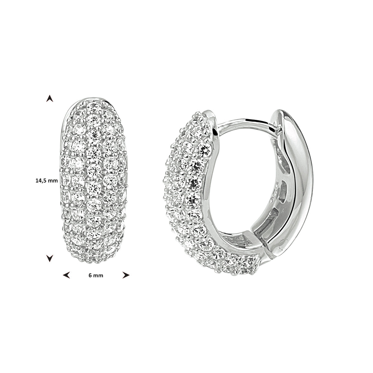 Klapoorringen zirkonia zilver gerhodineerd