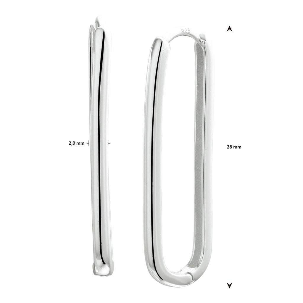 Klapoorringen paperclip zilver gerhodineerd