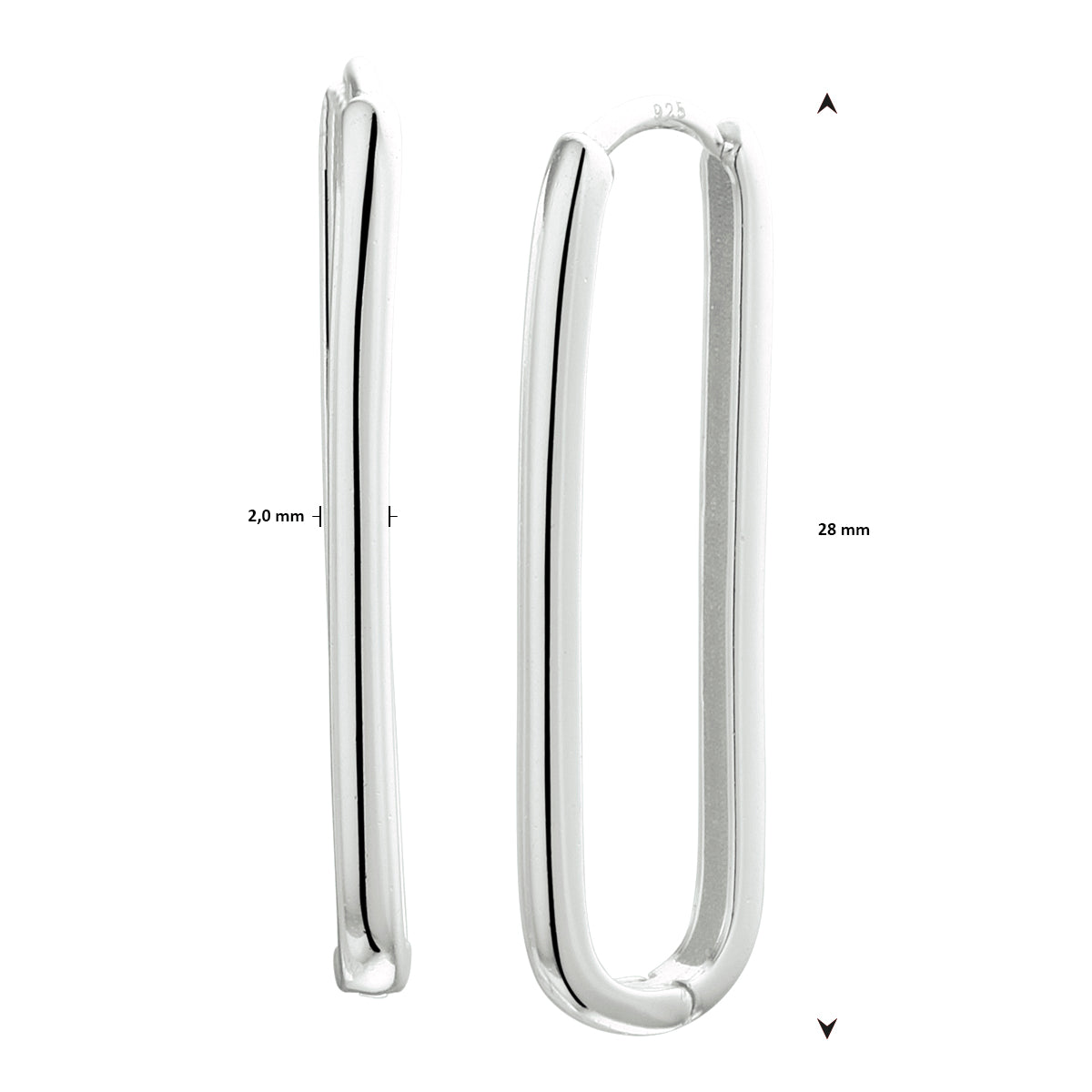 Klapoorringen paperclip zilver gerhodineerd