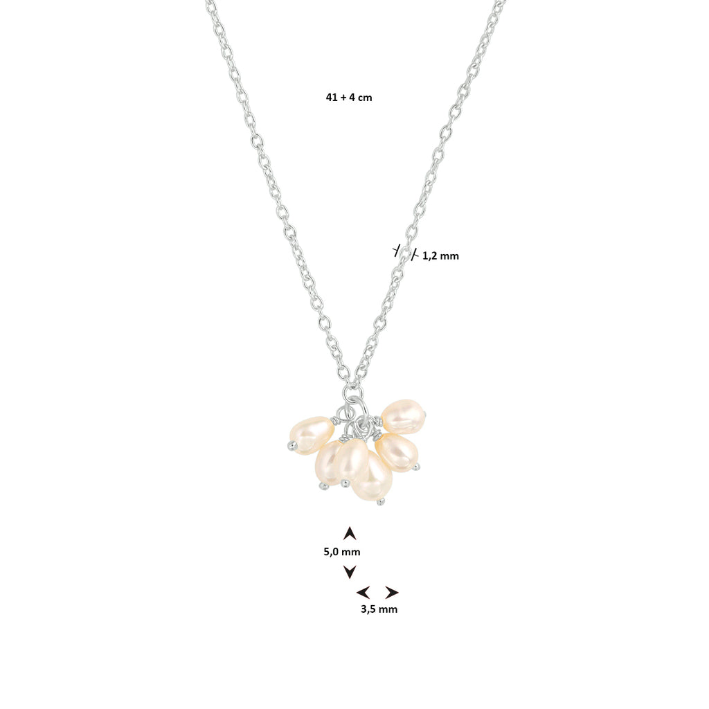 Collier parel 41 + 4 cm zilver gerhodineerd