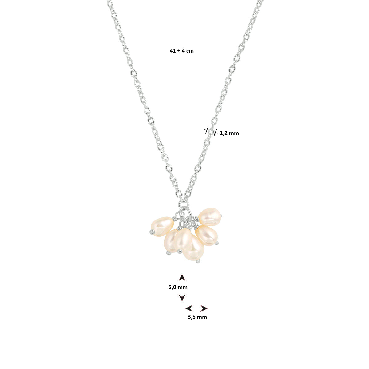 Collier parel 41 + 4 cm zilver gerhodineerd