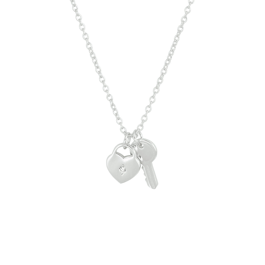 Collier hart en sleutel 41 + 4 cm zilver gerhodineerd