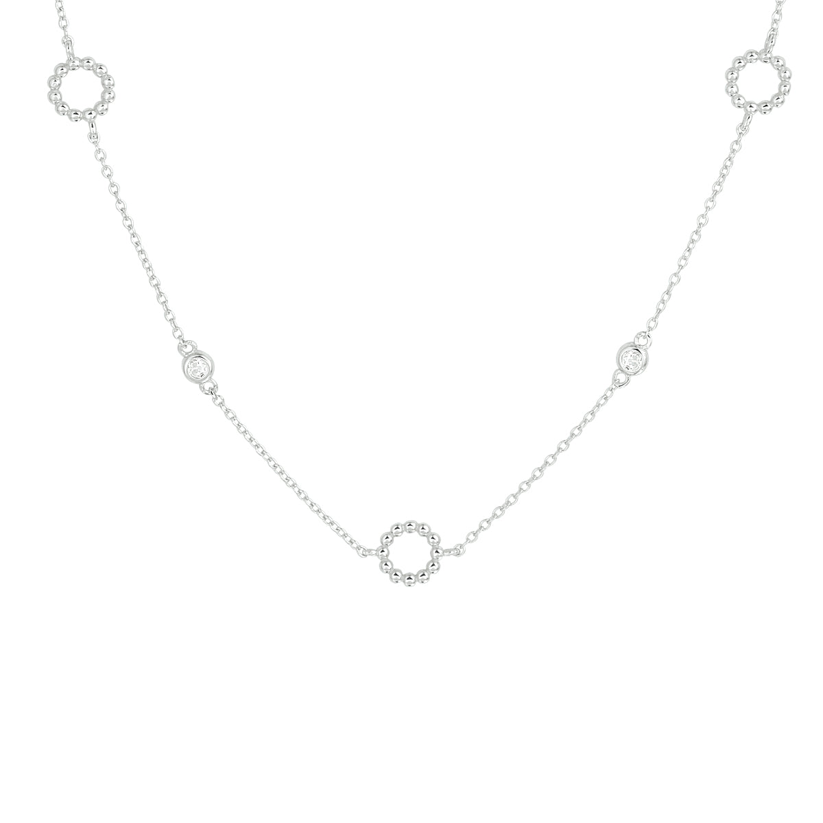 Collier zirkonia 41 + 4 cm zilver gerhodineerd