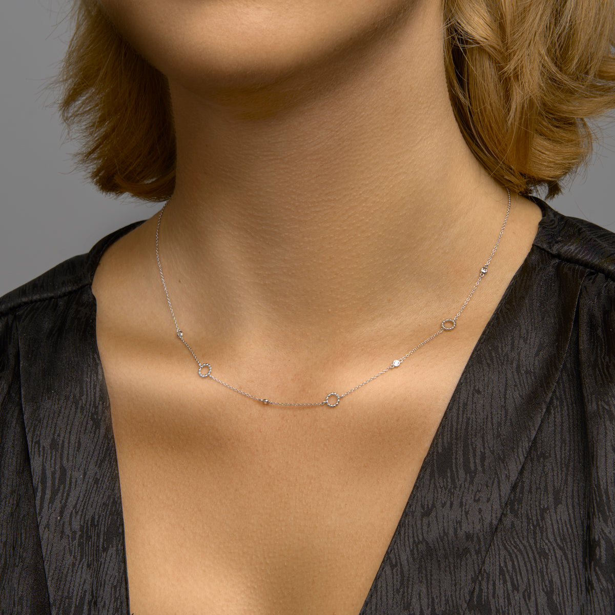 Collier zirkonia 41 + 4 cm zilver gerhodineerd