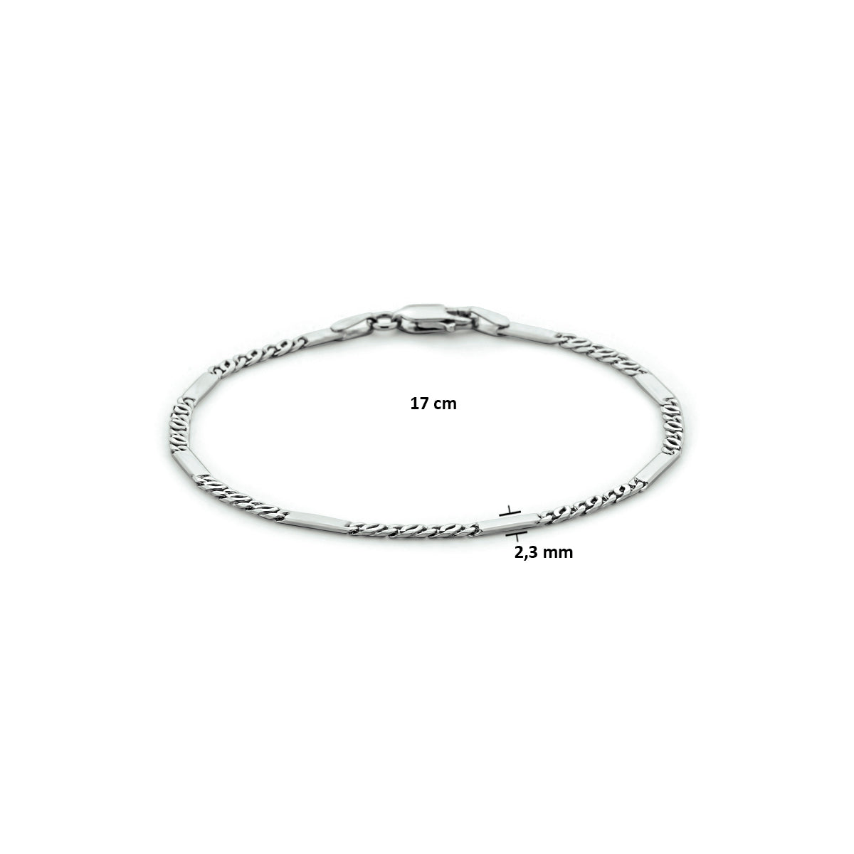 Armband valkenoog met tussenstuk 2,3 mm zilver gerhodineerd