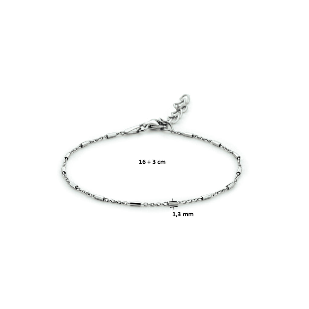 Armband buisjes 1,3 mm 16 + 3 cm zilver gerhodineerd
