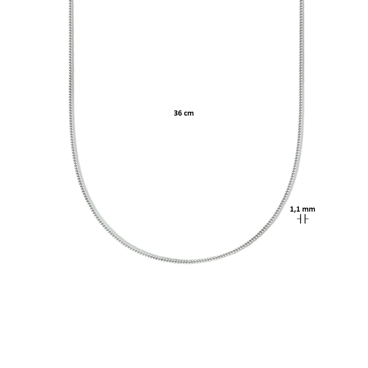 Collier gourmette 4-zijdes geslepen 1,1 mm zilver gerhodineerd