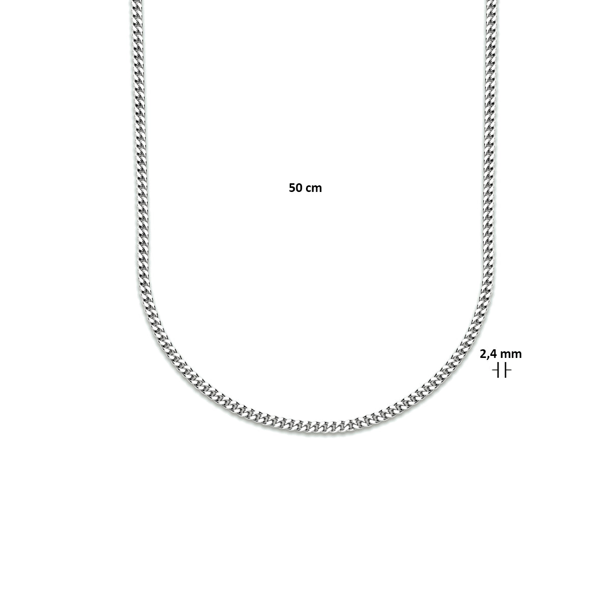Collier gourmette 4-zijdes geslepen 2,4 mm zilver gerhodineerd