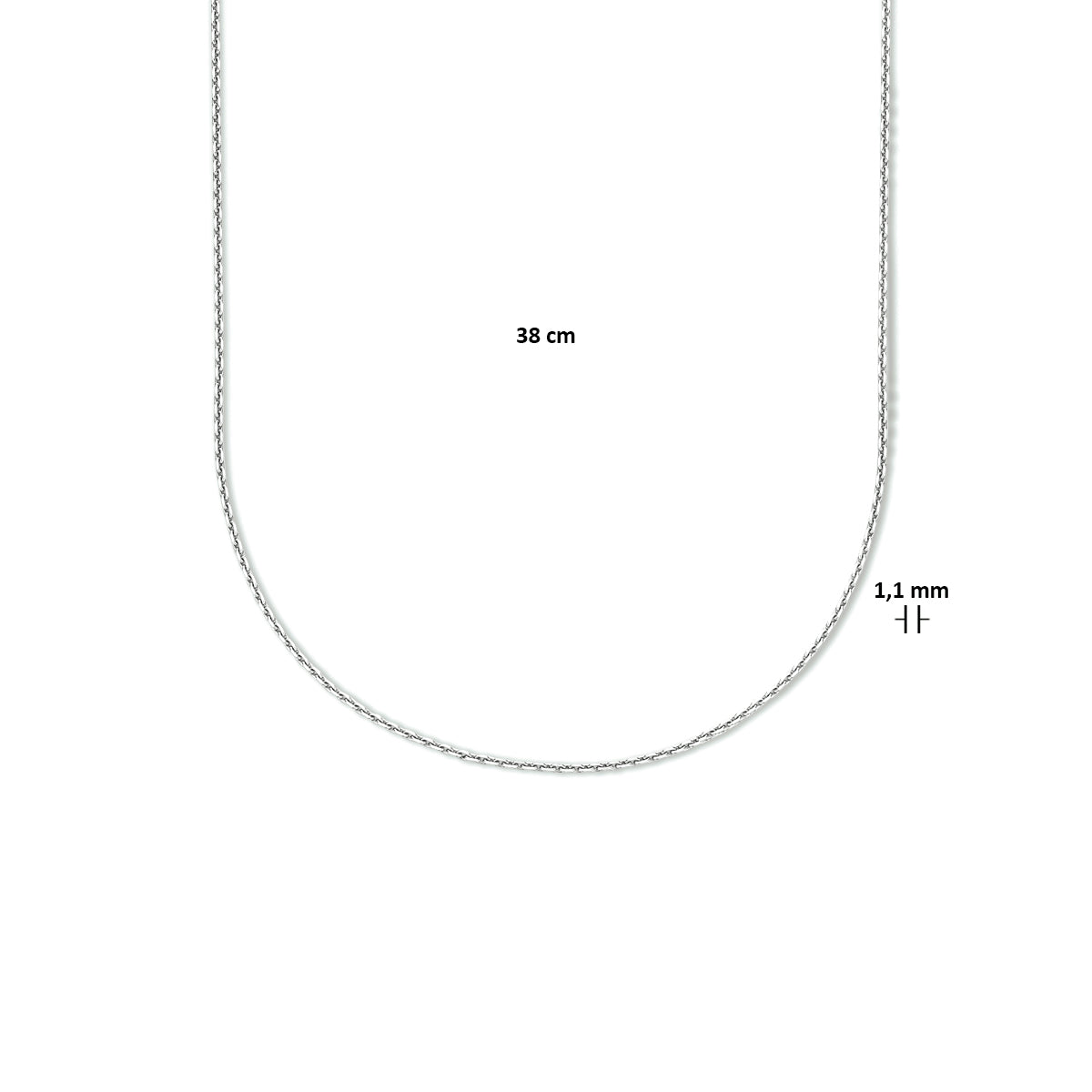 Collier anker gediamanteerd 1,1 mm zilver gerhodineerd