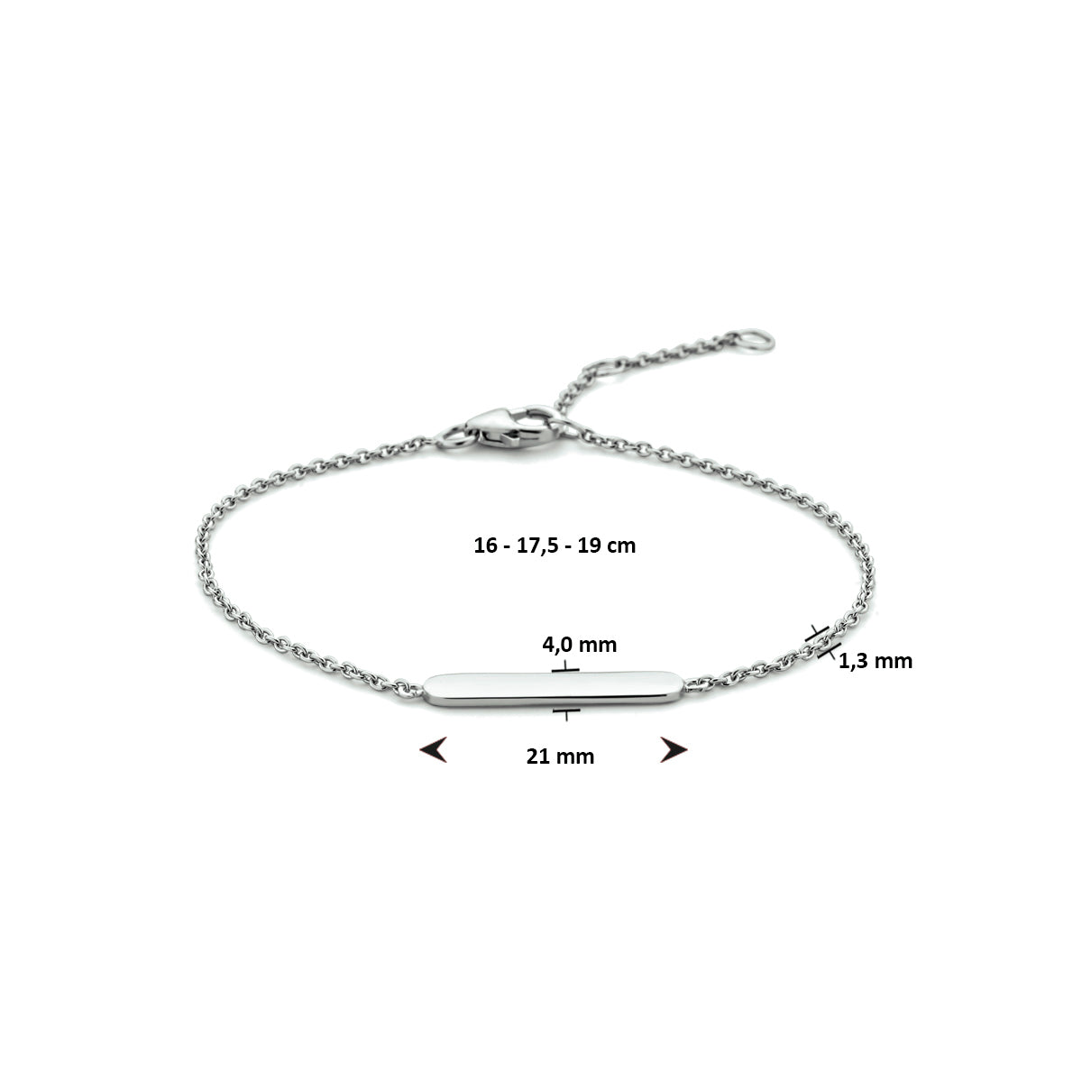 Graveerarmband plaat 4,0 mm 16 - 17,5 - 19 cm zilver gerhodineerd