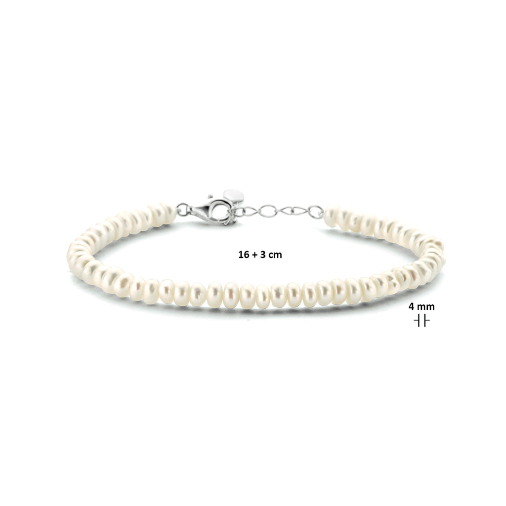 Armband parel 4,0 mm 16 + 3 cm zilver gerhodineerd