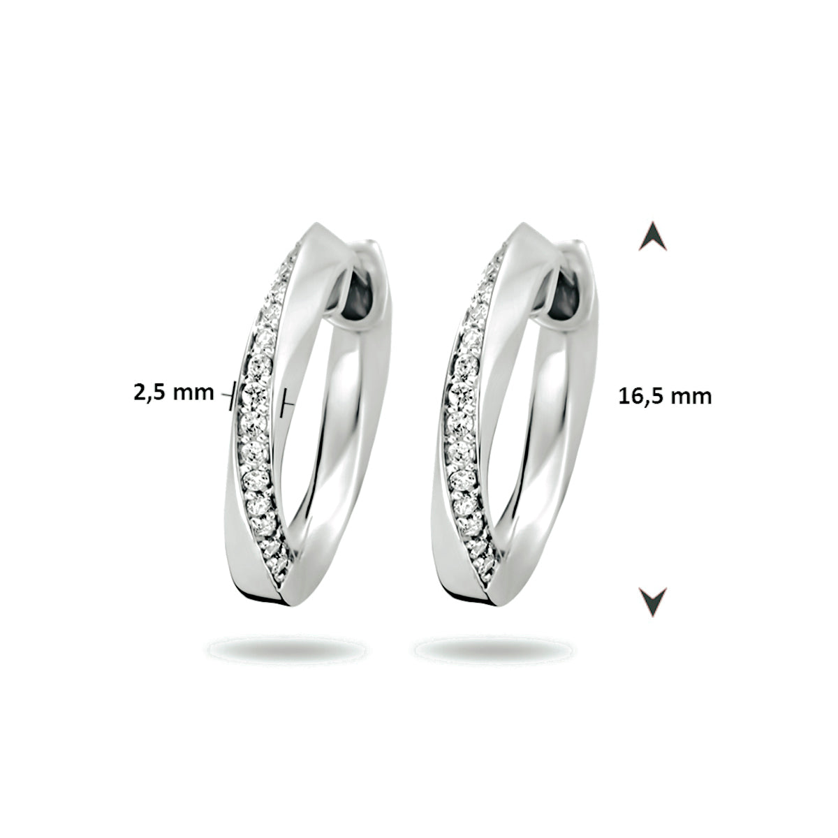 Klapoorringen zirkonia zilver gerhodineerd