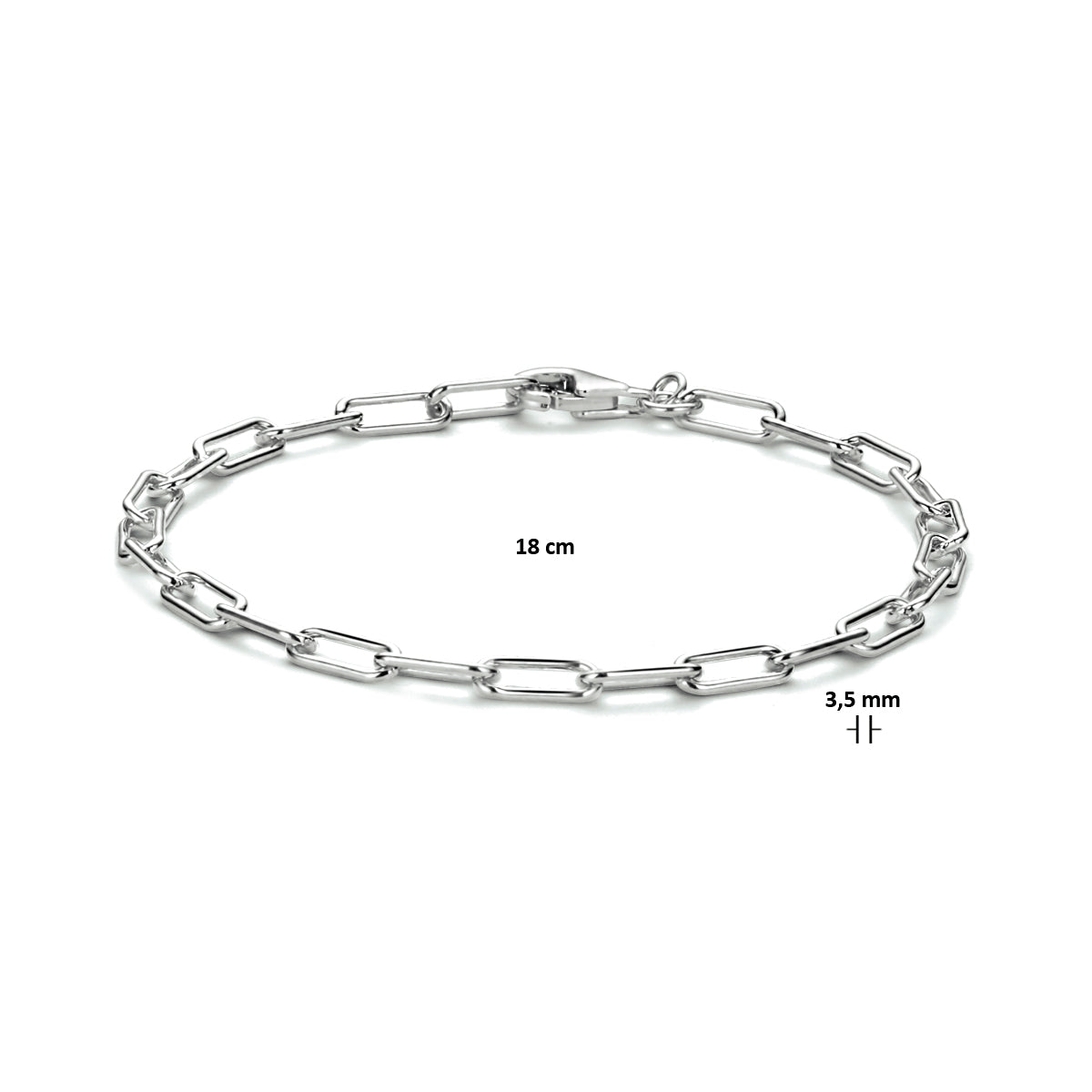Armband paperclip ronde buis 3,5 mm 18 cm zilver gerhodineerd