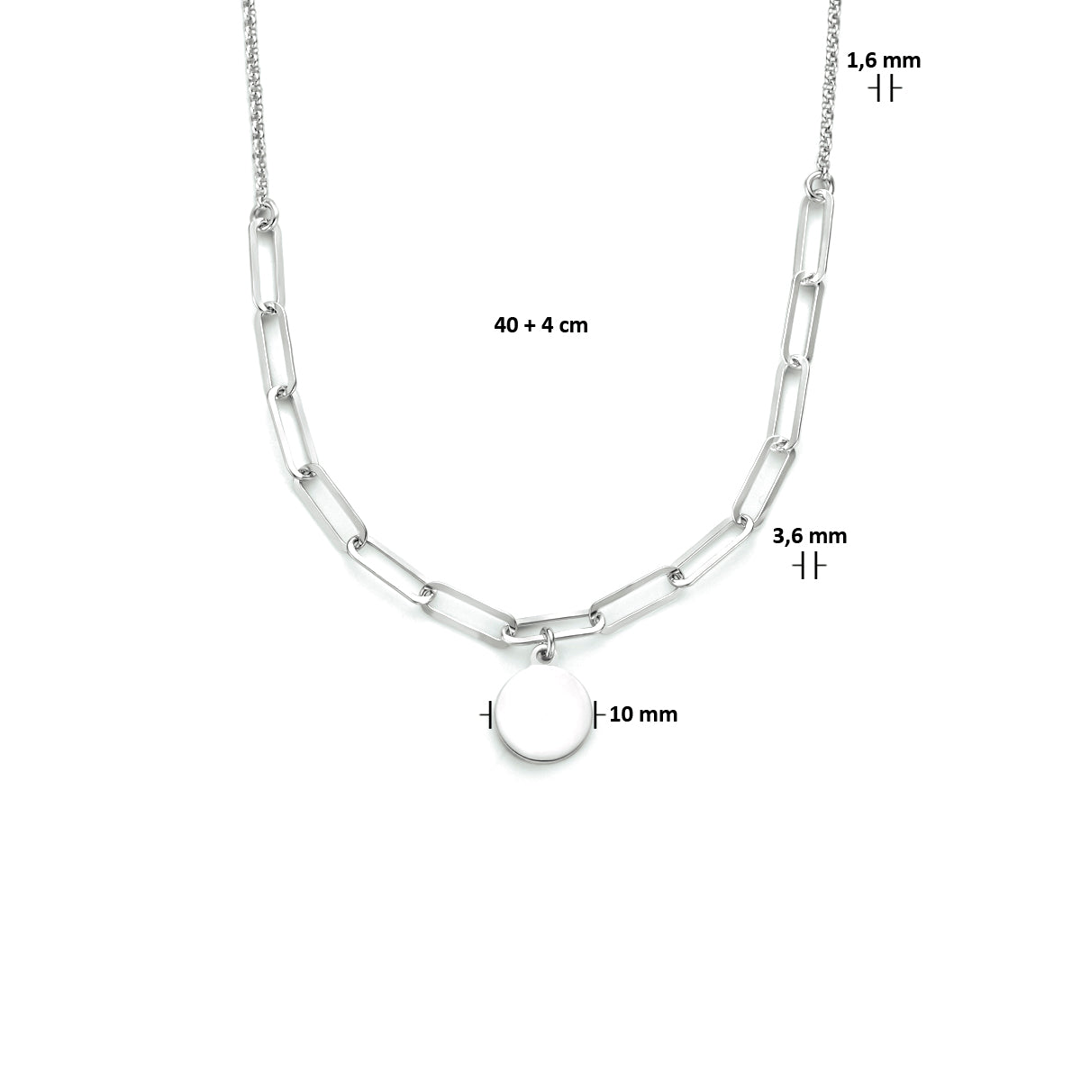 Graveercollier rondje 40 + 4 cm zilver gerhodineerd
