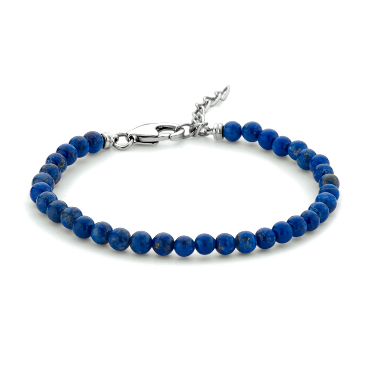 Kralenarmband lapis 4,5 mm 16 + 3 cm zilver gerhodineerd