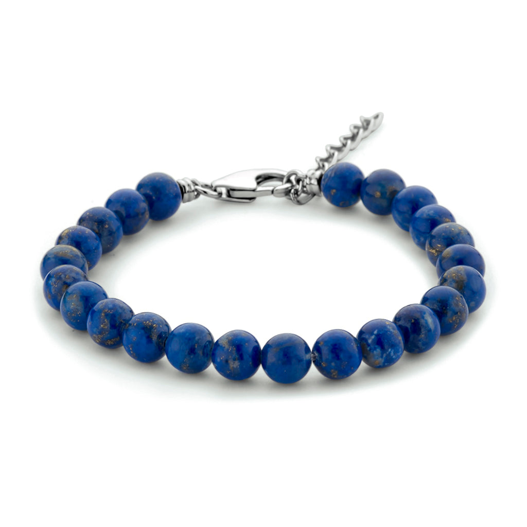 Kralenarmband lapis 6,3 mm 16 + 3 cm zilver gerhodineerd