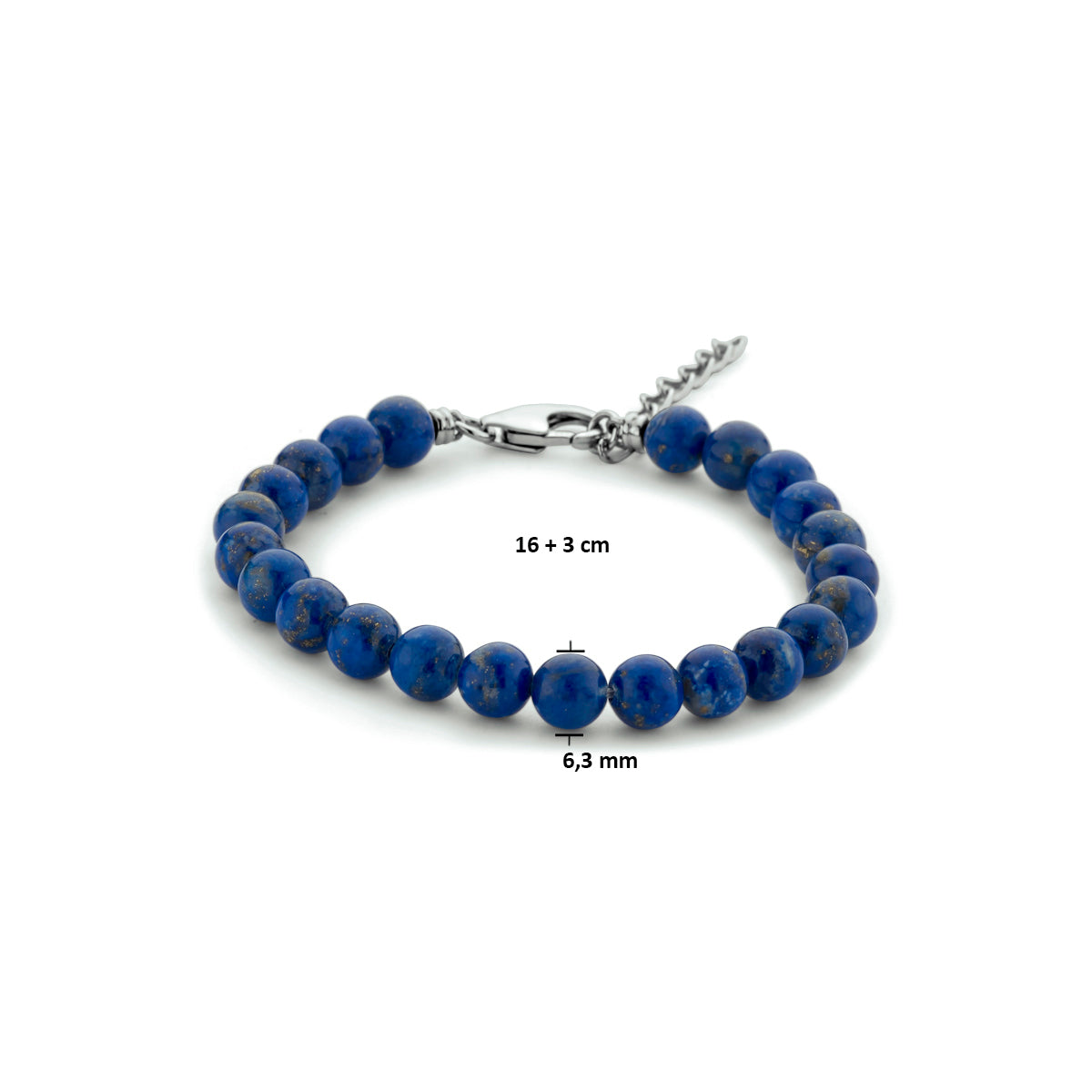 Kralenarmband lapis 6,3 mm 16 + 3 cm zilver gerhodineerd
