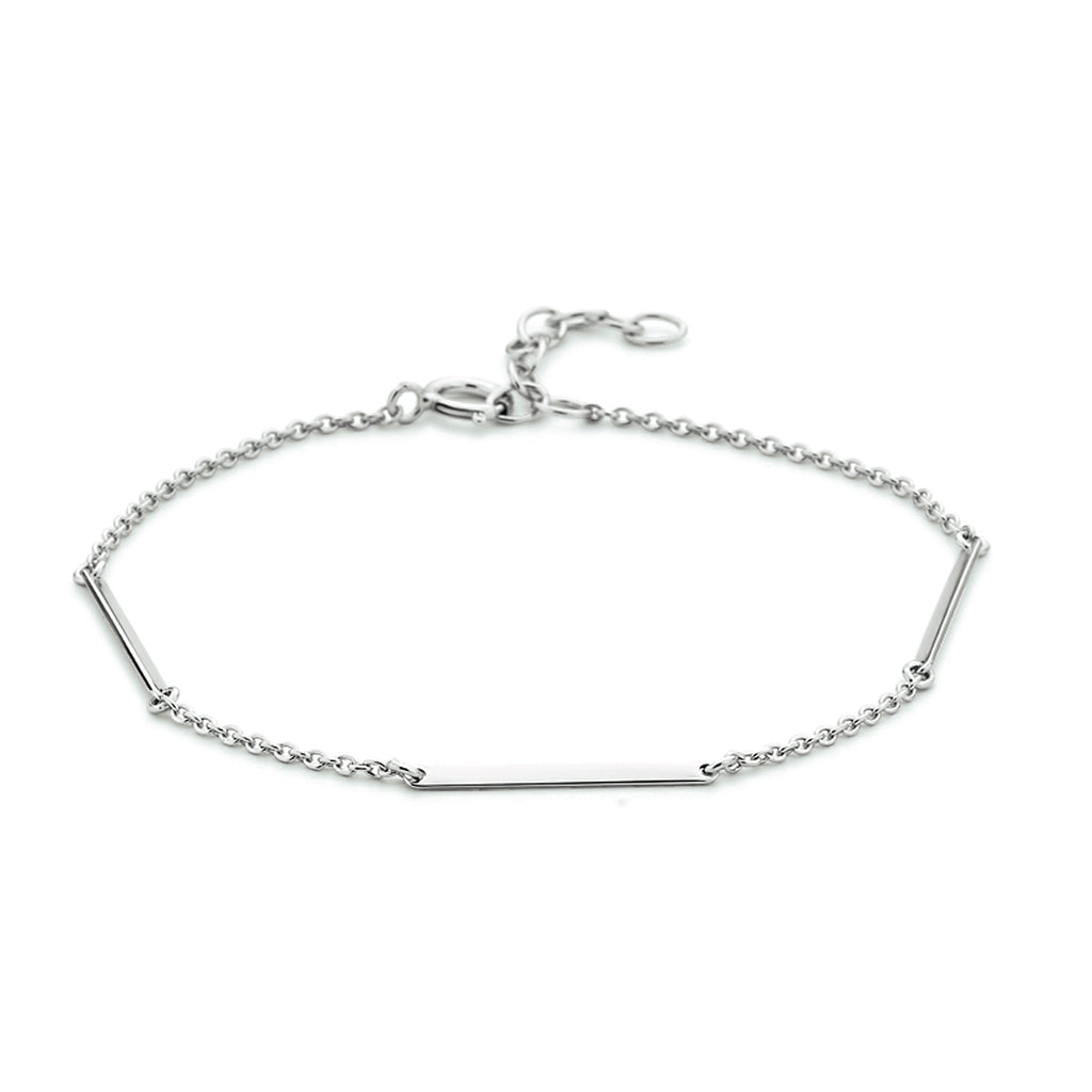 Armband balkjes 1,6 mm 15,5 + 2,5 mm zilver gerhodineerd