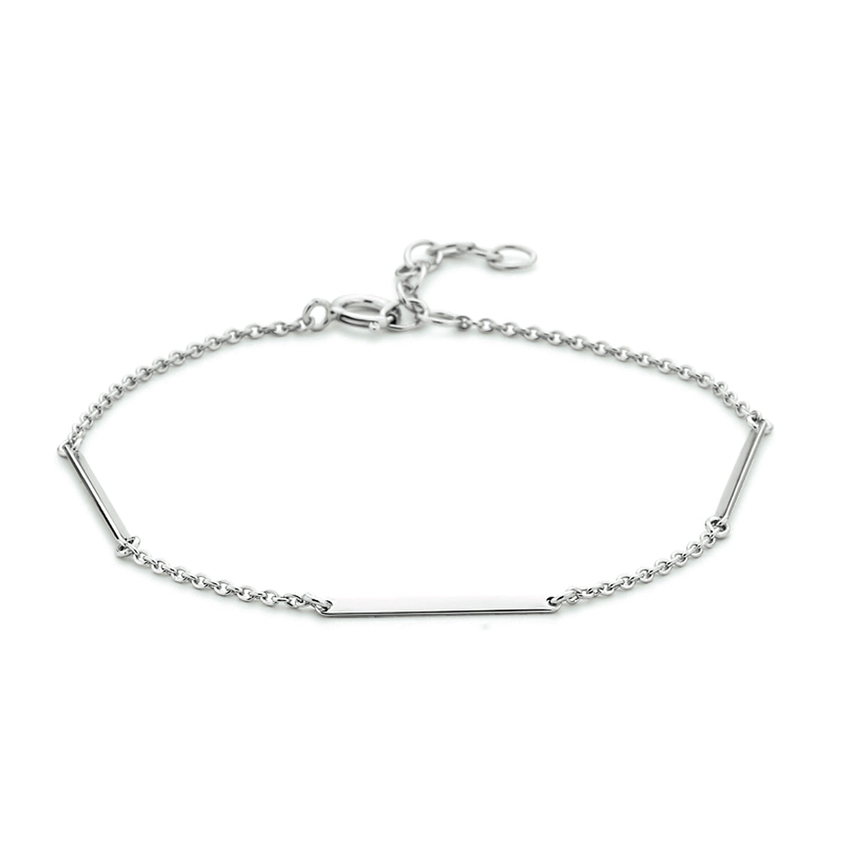 Armband balkjes 1,6 mm 15,5 + 2,5 mm zilver gerhodineerd