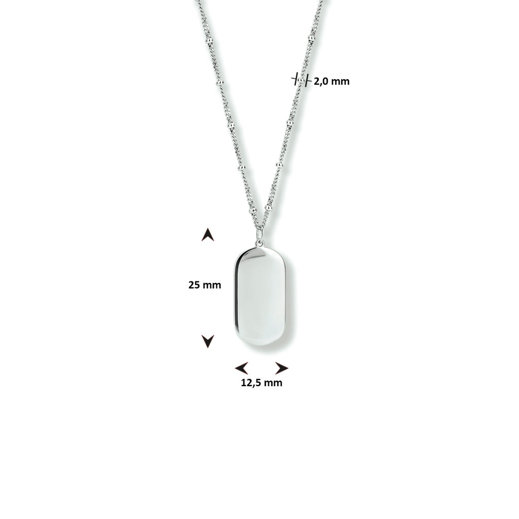 Collier dog tag 40 - 42 - 44 cm zilver gerhodineerd
