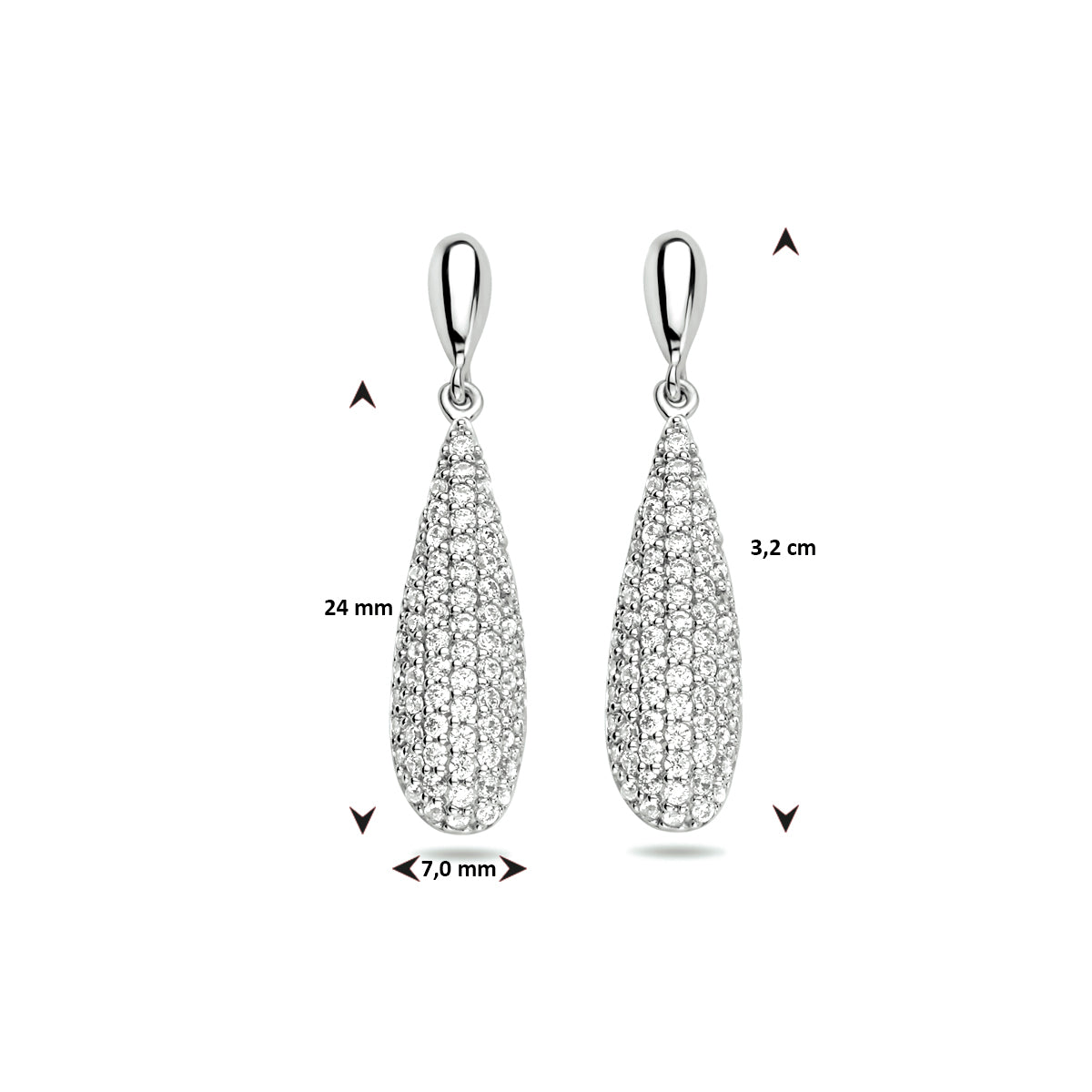 Oorhangers zirkonia zilver gerhodineerd