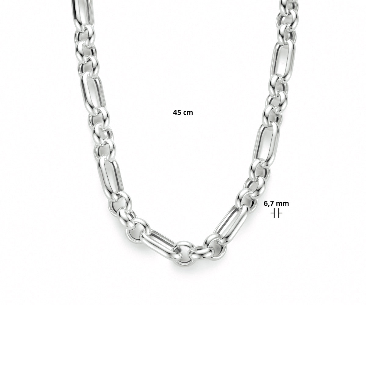 Collier anker 6,7 mm 45 cm zilver gerhodineerd
