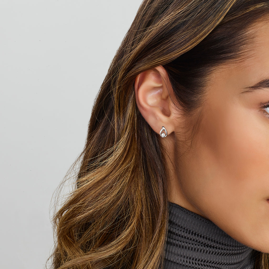 Oorknoppen zirkonia zilver gerhodineerd