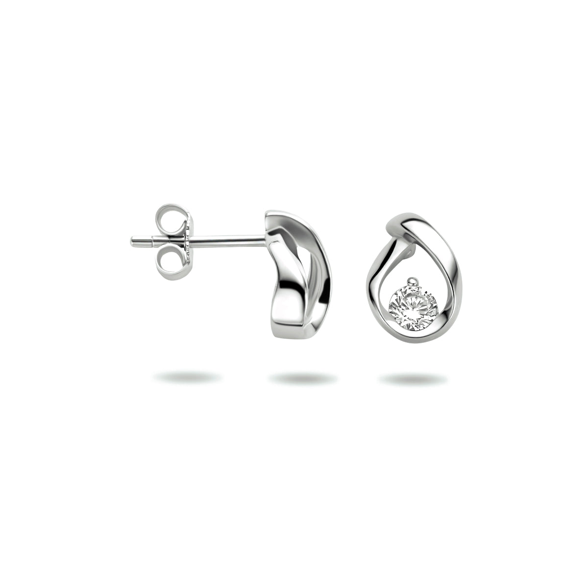 Oorknoppen zirkonia zilver gerhodineerd