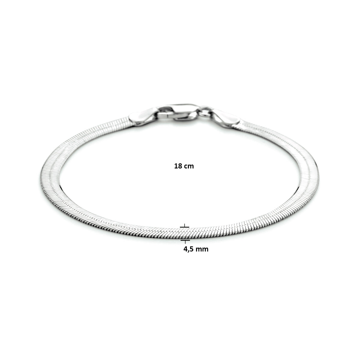 Armband plat 4,5 mm zilver gerhodineerd