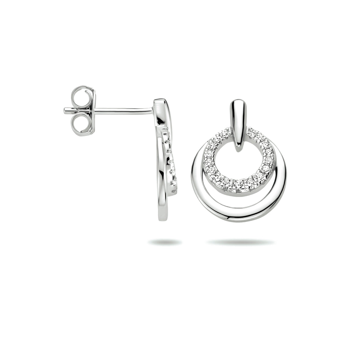 Oorknoppen zirkonia zilver gerhodineerd