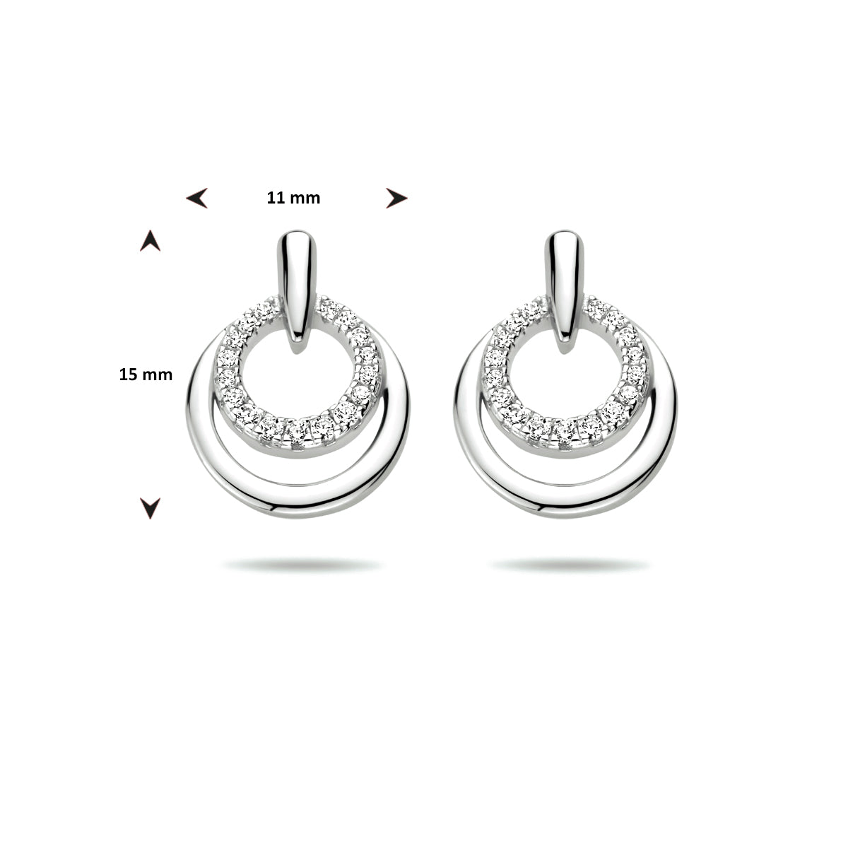 Oorknoppen zirkonia zilver gerhodineerd