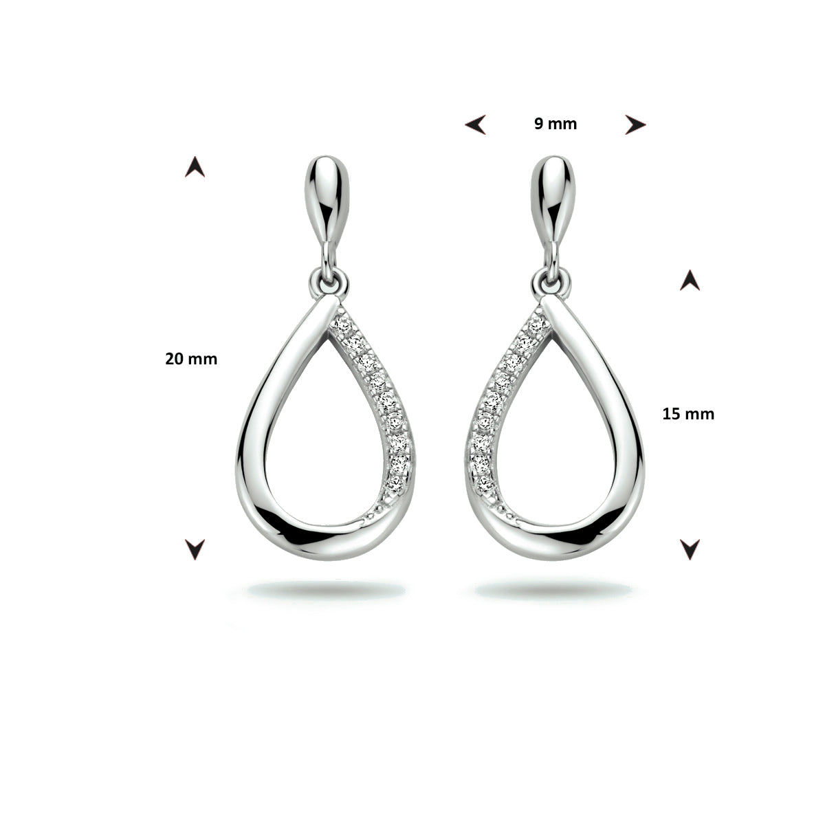 Oorhangers druppel zirkonia zilver gerhodineerd