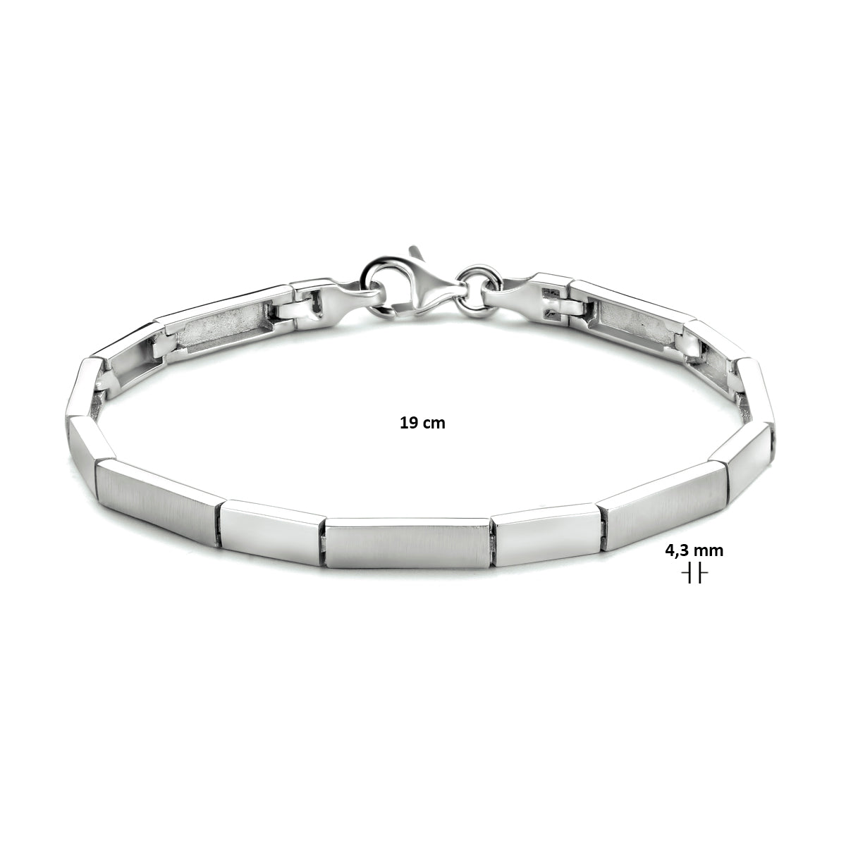 Armband 4,3 mm 19 cm poli/mat zilver gerhodineerd