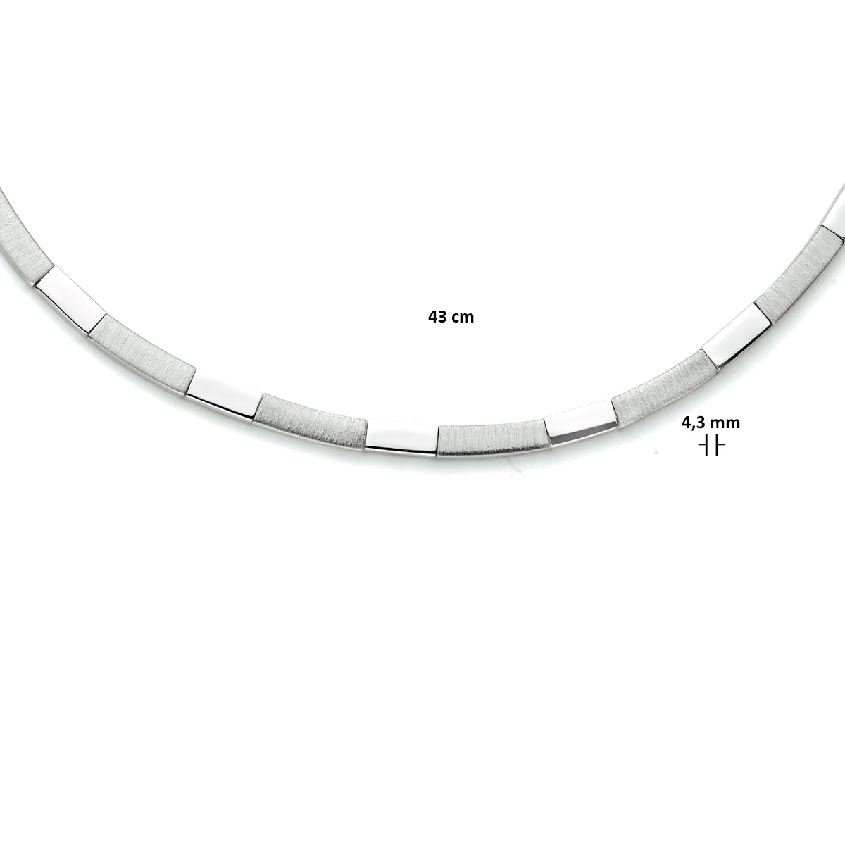 Collier 4,3 mm 43 cm poli/mat zilver gerhodineerd