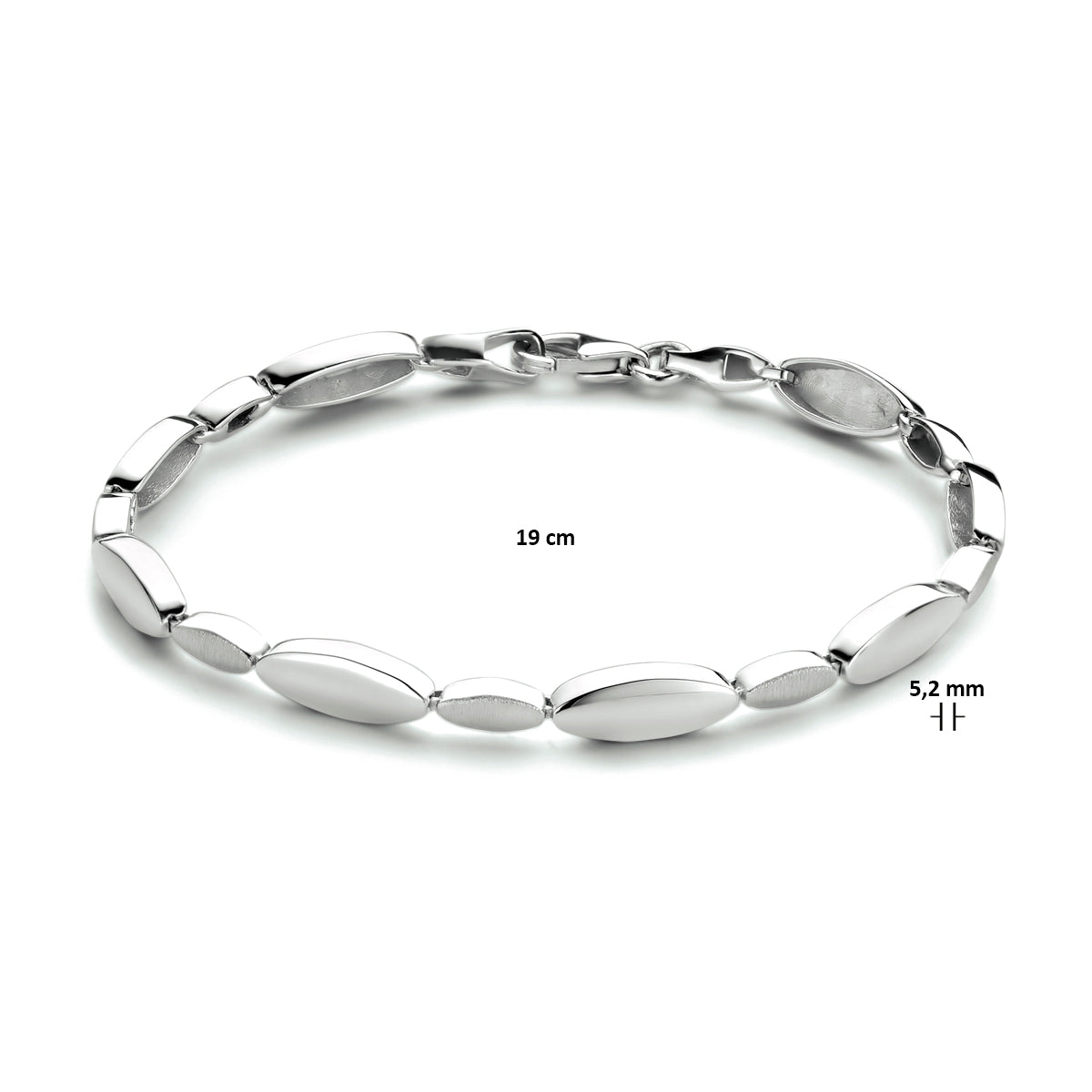 Armband 5,2 mm 19 cm poli/mat zilver gerhodineerd